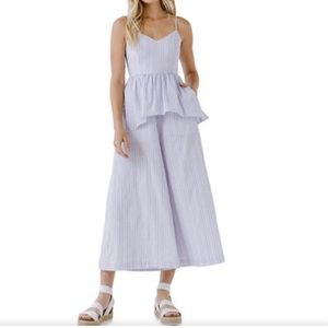 NWT English Factory Blue and White Striped Wide-Legged Jumpsuit size SM
